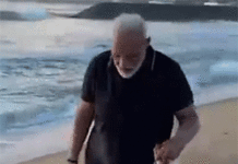 PM Modi plogs at Mamallapuram Beach in Chennai