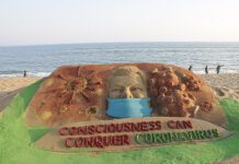 Sandy awareness message on Puri Beach in Odisha