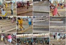 Rathakhala: Chariot making work Day 53-At Dolavedi, the Maharana are constructing a large number of horses, a changada stand, bamboo poles for throwing ropes, and bamboo ladders for climbing up and down the chariots to build the three chariots for the procession