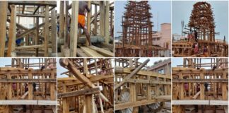 Rathakhala: Chariot making work Day 56-setting work has been completed on three chariots, two in a row, with three chariots brought forward and two in a row, Maharana Sevaks have completed the construction of eight gates and four gates to enclose the three-way door
