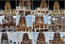 Rathakhala: Chariot construction work day 57-At the temporary blacksmith shop in Dolavedi, Ojha Sevaks have completed the construction of three chariots’ foot pegs, potal bagia kantar, and are currently constructing three chariots’ foot pegs and chandelier clamp kantar