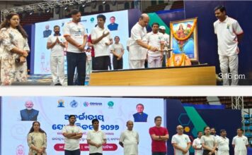 12th International Yoga Day-BJP State President Manmohan Samal joins International Yoga Day celebrations at Cuttack Indoor Stadium
