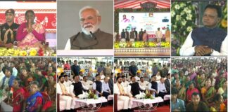 PM Modi inaugurates and lays the foundation stone of various development projects worth over Rs 47,600 crore at Rairangpur in Mayurbhanj district, marking the completion of two years of the Government of Odisha