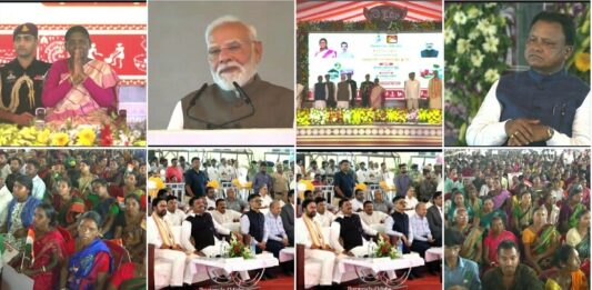 PM Modi inaugurates and lays the foundation stone of various development projects worth over Rs 47,600 crore at Rairangpur in Mayurbhanj district, marking the completion of two years of the Government of Odisha