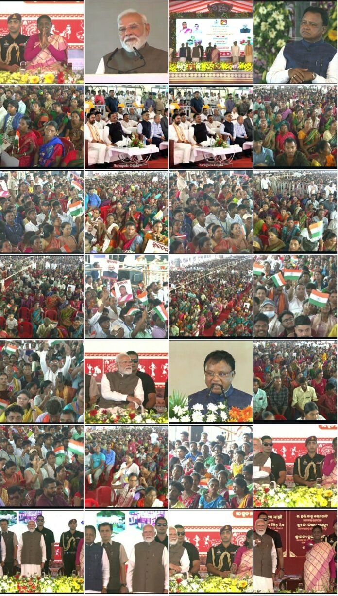  The President, Smt. Droupadi Murmu and the Prime Minister, Shri Narendra Modi visited Pahadpur village in Mayurbhanj district today. The President and the Prime Minister offered prayers at the sacred groves Santhali Jahera and Ho Jahera, Skill Centre and Pahadpur School.