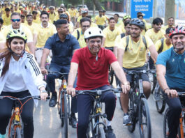 Dr. Mansukh Mandaviya leads 88th Edition of Fit India Sundays on Cycle at BRICS Run and Ride 2026 in New Delhi, India cricket team head coach Gautam Gambhir, Sangram Singh and Madhurima Tuli join 5,000 strong crowd at JLN stadium