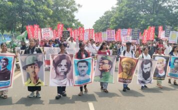 A huge student protest by AIDSO in front of the Legislative Assembly over various educational demands