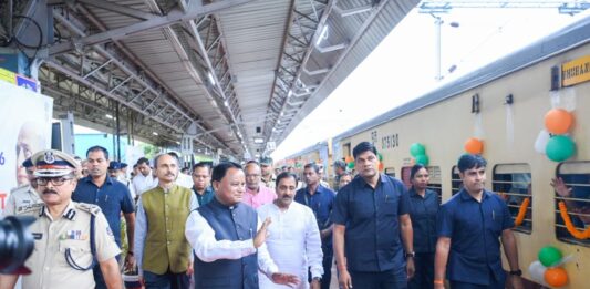 Chief Minister Mohan Charan Majhi flagged off a special train departing from Bhubaneswar towards Ekta Nagar in Gujarat