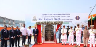 FSS-1, the first of the Fleet Support Ships, under construction at Hindustan Shipyard Limited, Visakhapatnam, was launched
